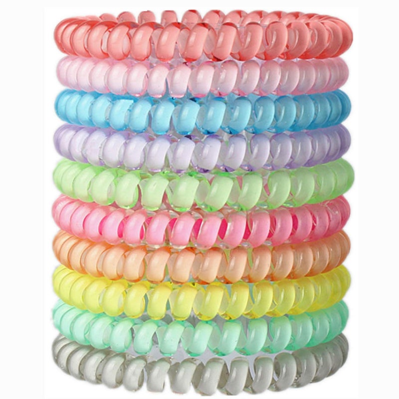 Hodooly Candy Color Hair Accessories: 10 Piece Coil Elastics, Multicolor No-Crease Telephone Cord Plastic Hair Ties for Women - Image 1
